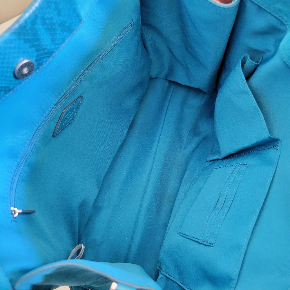 Fossil Suede and Leather Lagoon‎ Blue Carmen Tote Shopper Purse Bag
